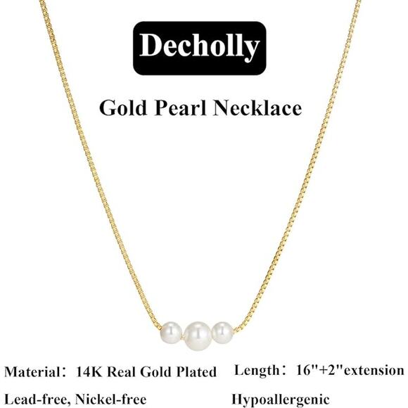 14K  Gold Pearl Necklaces for Women Trendy - Picture 5 of 5